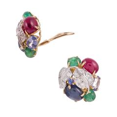 Seaman Schepps Emerald Ruby Sapphire Diamond Gold Vine Earrings