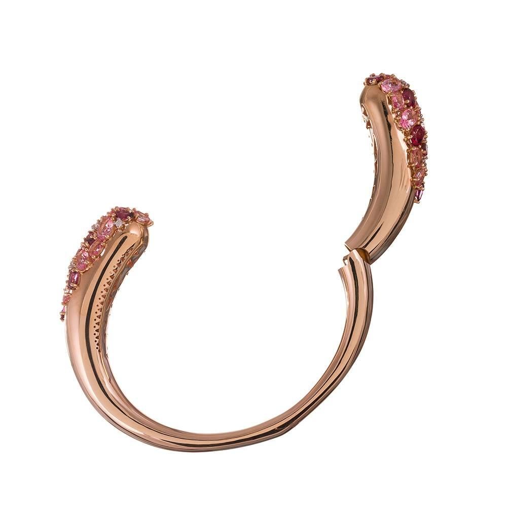 Ugo Cala Pink Topaz Diamond Tipped Gold Cuff Bracelet In New Condition For Sale In Carmel-by-the-Sea, CA