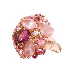Ugo Cala Pink Topaz Ruby Diamond Gold Dome Ring