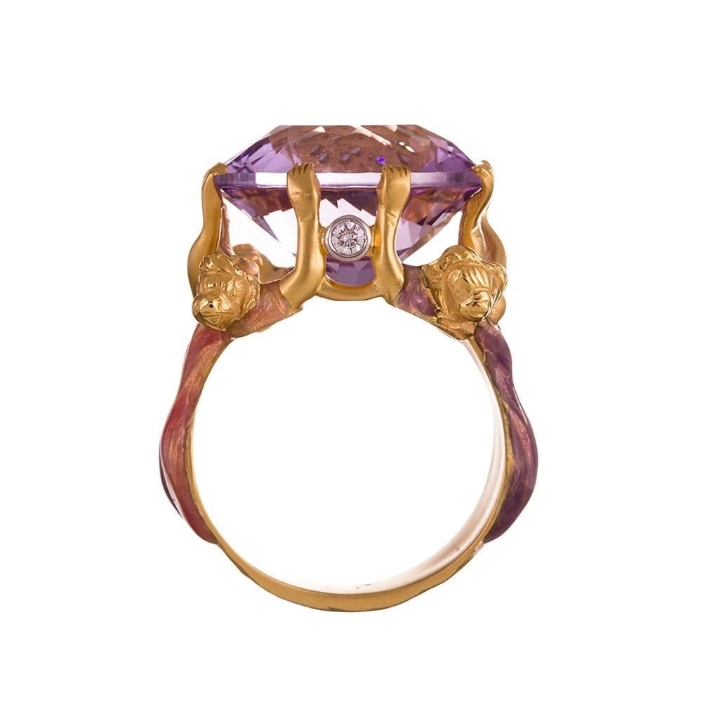Women's Masriera Enamel Amethyst Diamond Gold Ring