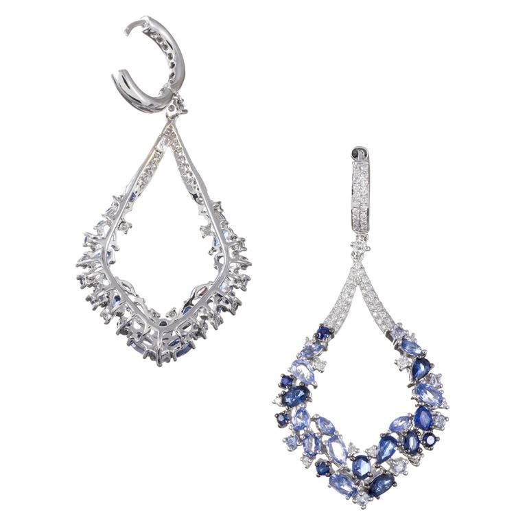 Contemporary Sapphire Diamond Drop Earrings at 1stDibs