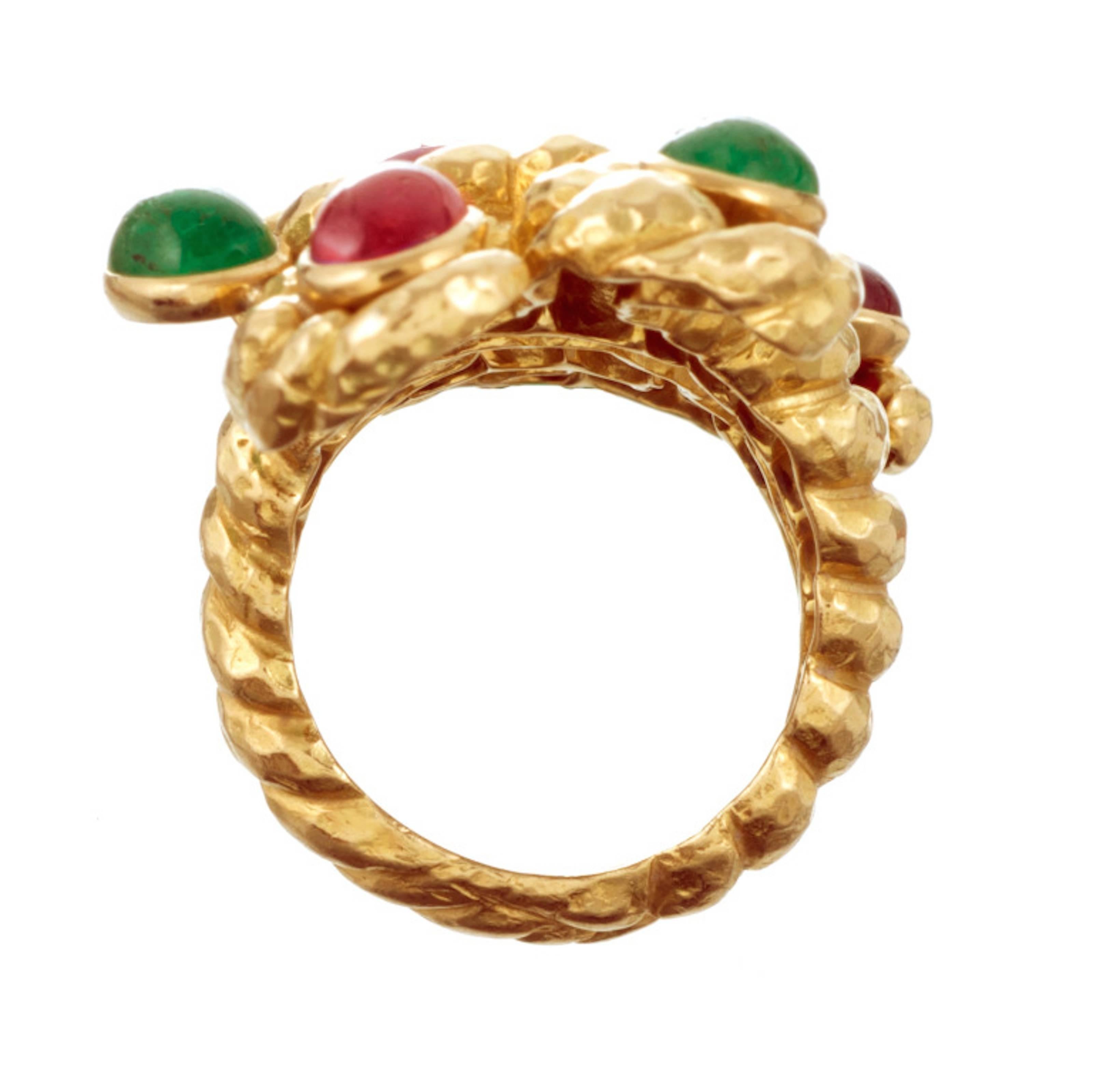 Women's or Men's David Webb Ruby Emerald Gold Ring