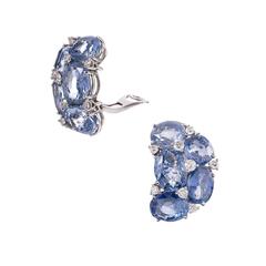 Verdura Sapphire Diamond Platinum Half Moon Earrings