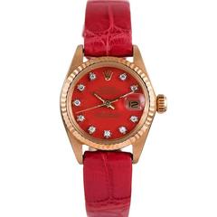 Rolex Ladies yellow gold Datejust Red Diamond Stella Dial Wristwatch 9