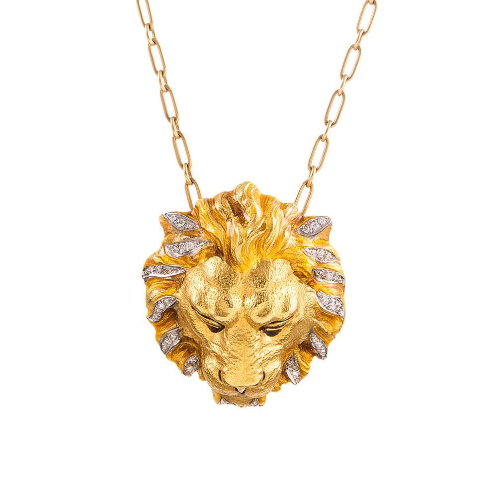 Masriera Diamond Accented Lion Head Pin Pendant  In New Condition In Carmel-by-the-Sea, CA