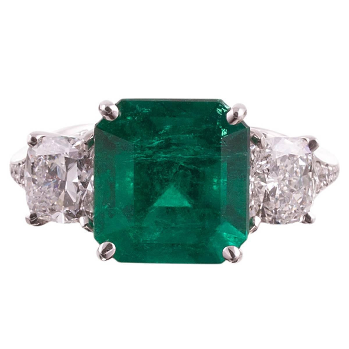 4.56 Carat Colombian Emerald Diamond Ring