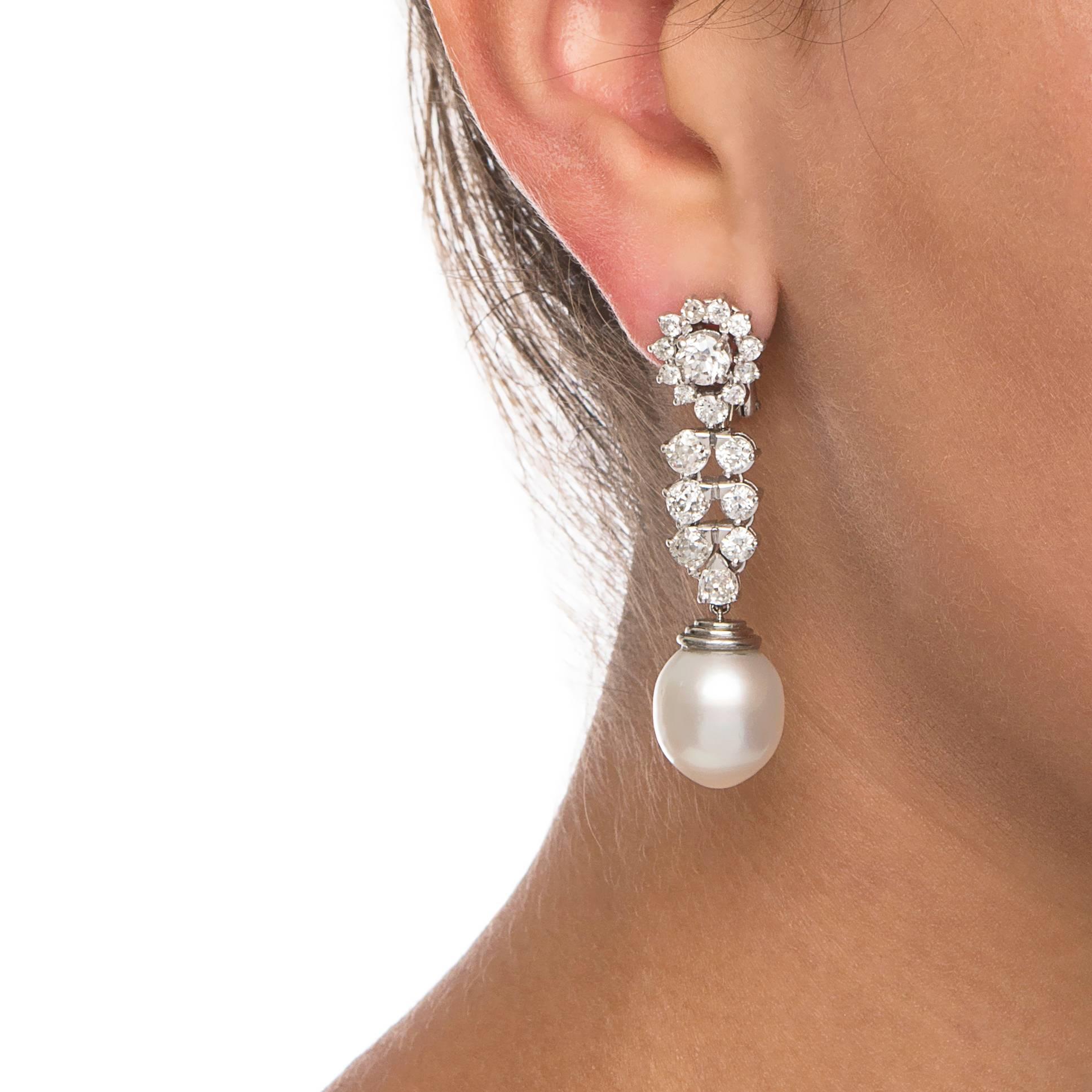Art Deco Important Diamond Pearl Platinum Earrings