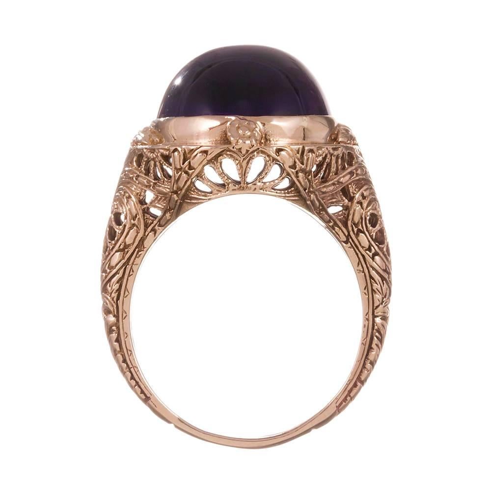 Women's 1920s Cabochon Amethyst Gold Filigree Ring