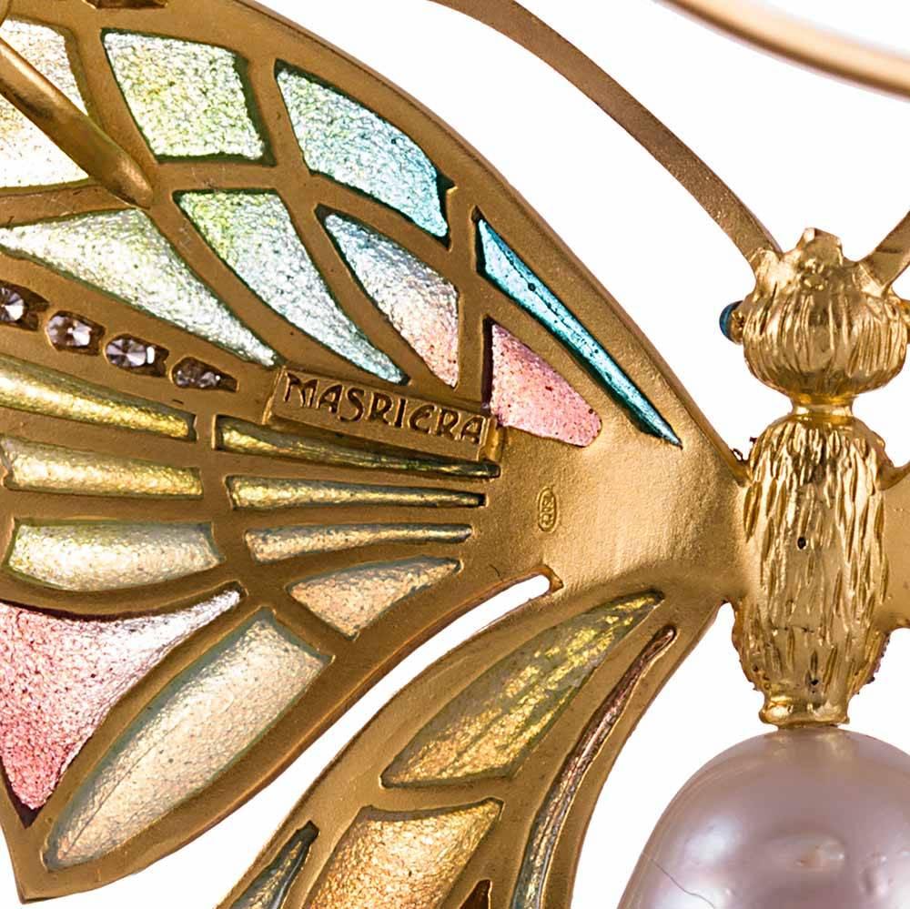 Women's Masriera Plique-a-Jour Enamel Pearl Diamond Butterfly Pendant