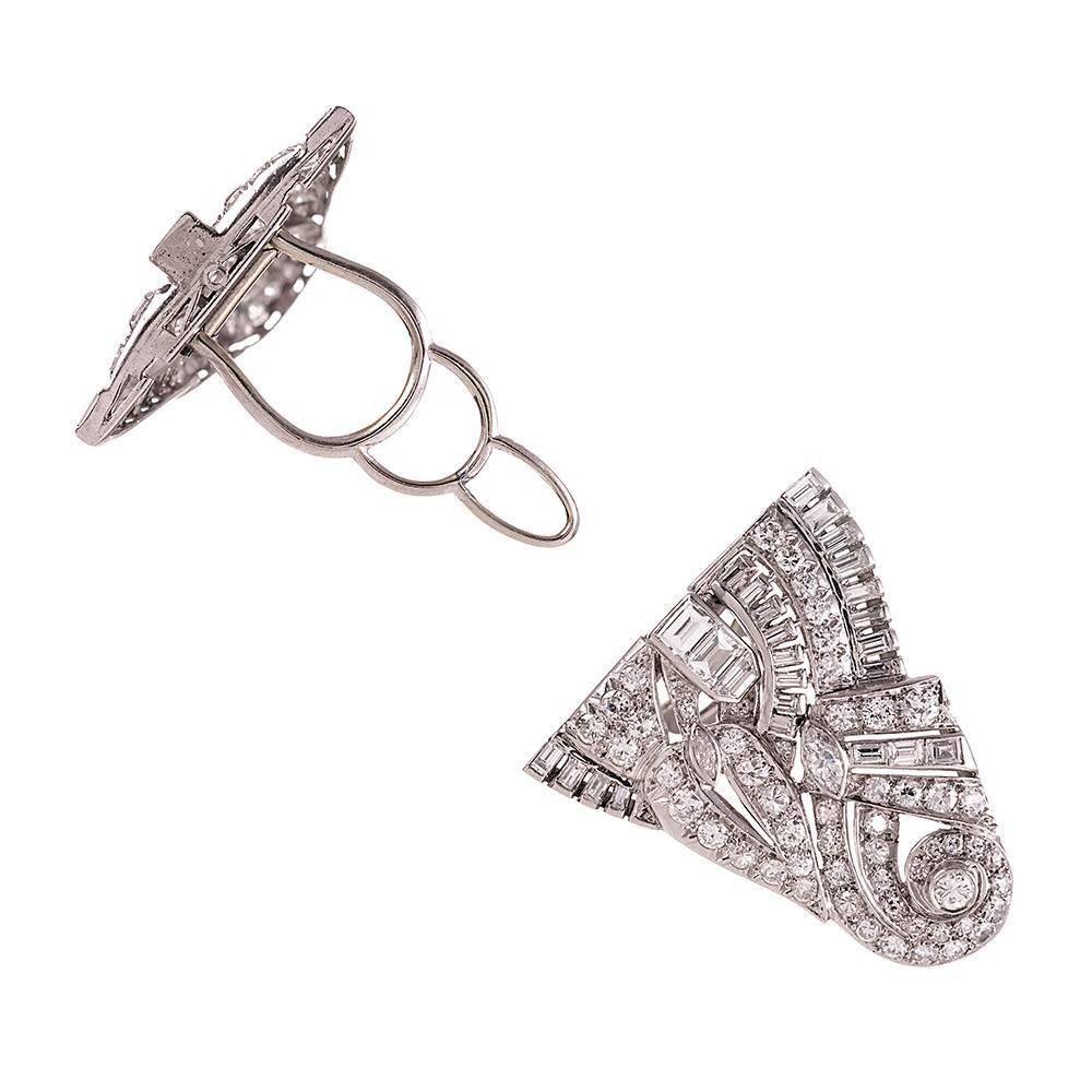1950s Diamond Platinum Double Clips In Excellent Condition In Carmel-by-the-Sea, CA