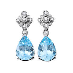 Aquamarine Diamond Drop Gold Earrings