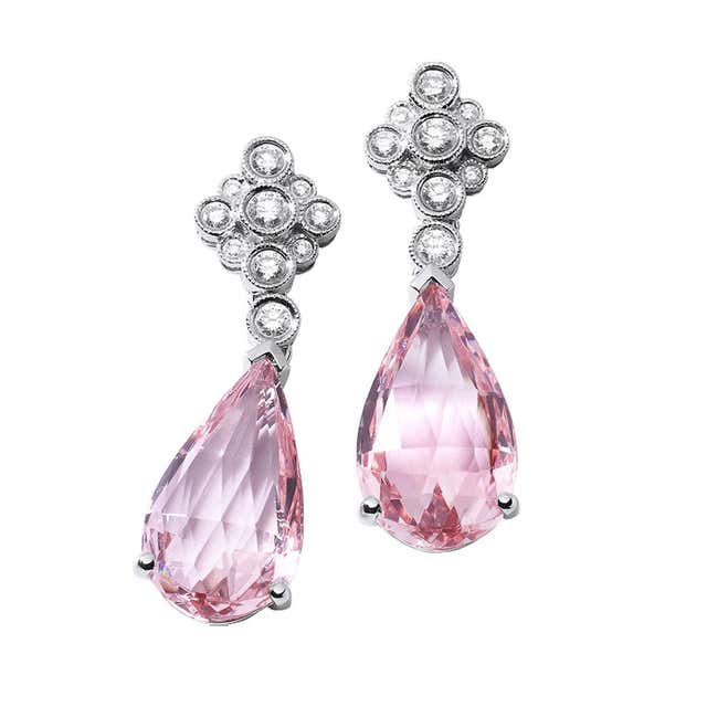 Enchanting Pink Morganite Diamond Drop Earrings at 1stDibs