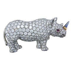 Oscar Heyman for Hamilton Jewelers Diamond platinum rhinoceros brooch