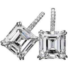 Tremendous Asscher-cut GIA Cert diamond platinum earrings 