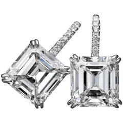 Tremendous Asscher-cut GIA Cert diamond platinum earrings 8