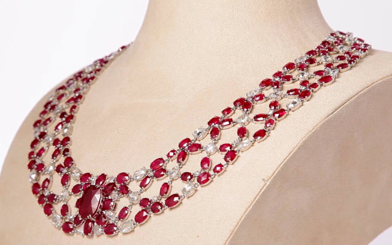 Breathtaking ruby and diamond necklace In New Condition In Princeton, NJ
