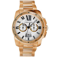 Calibre De Cartier Rose Gold Chronograph Wristwatch with Date and Bracelet
