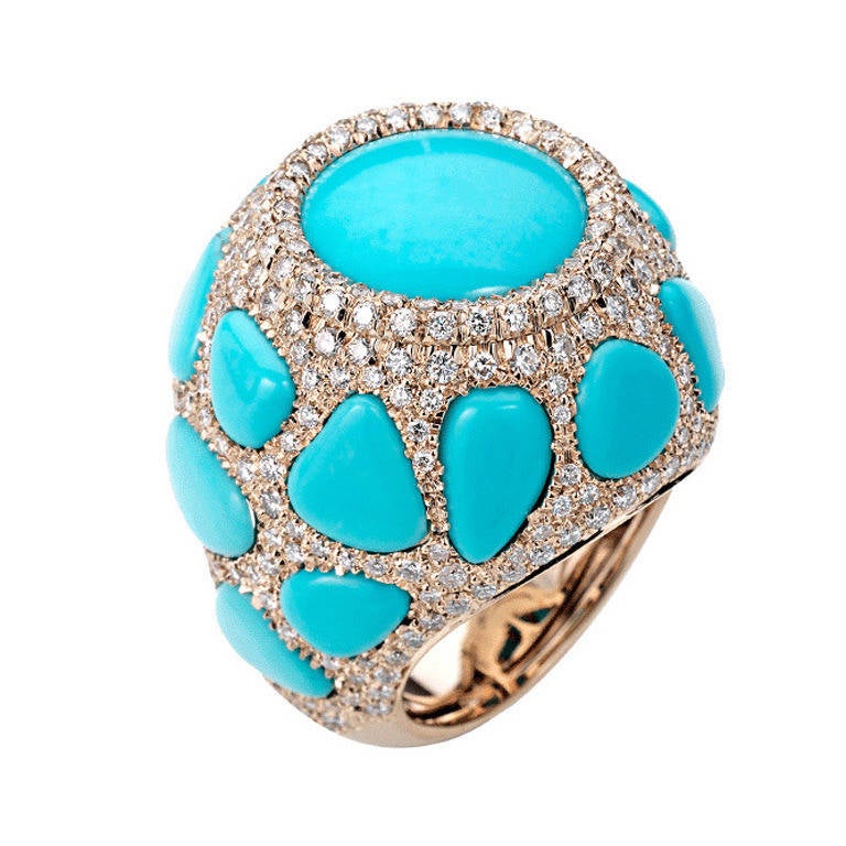 Chantecler Enchante Turquoise Diamond Gold Ring For Sale