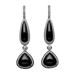 exquisite schwarze Spinell- und Diamant-Gold-Tropfen-Ohrringe-Retail $13,995