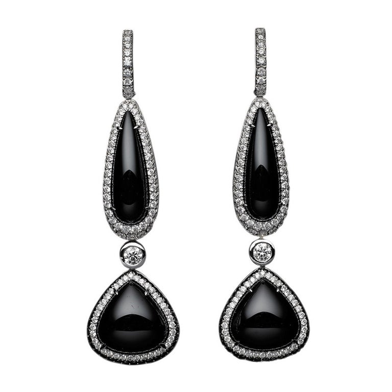 Exquisite Black Spinel and Diamond Gold Drop Earrings-Retail $13,995 ...