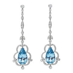 Aquamarine Diamond Platinum Earrings