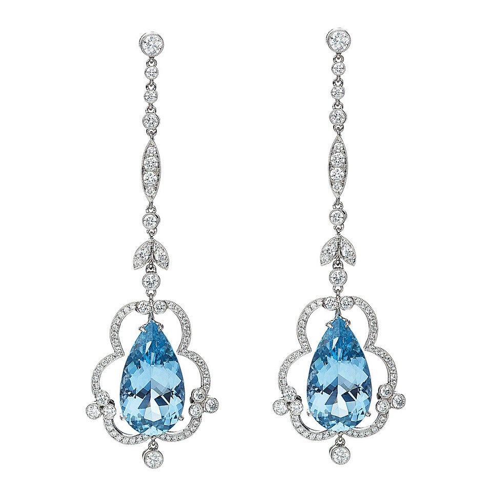 Aquamarine Diamond Platinum Earrings