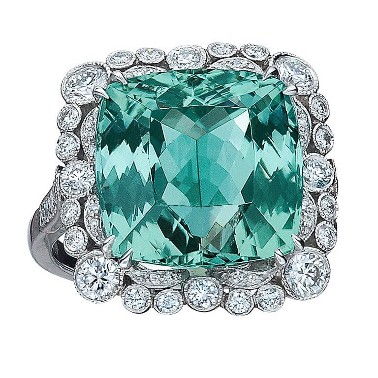 Cushion-Cut Tourmaline Diamond Ring For Sale
