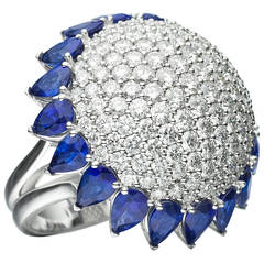 Stunning Sapphire Diamond Sunflower Motif Ring
