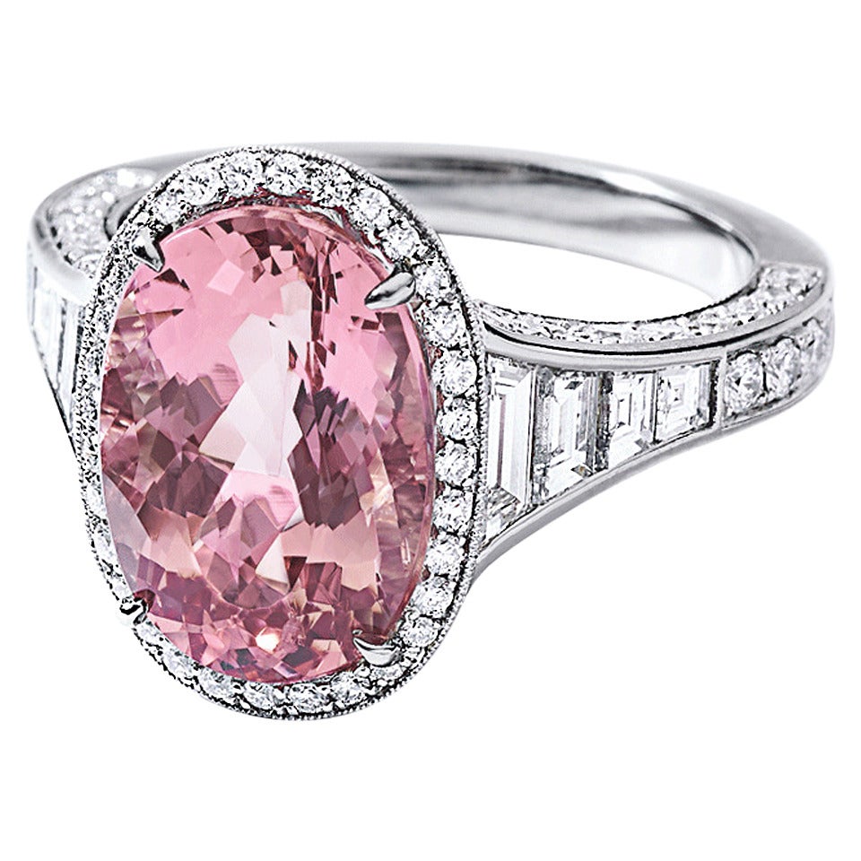Imperial Pink Topaz Diamond Platinum Ring