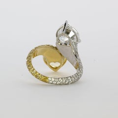“Toi et Moi” Ring Fancy Yellow and Colorless Heart-Shapes Diamond Ring
