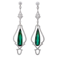 Stunning Green Tourmaline and Diamond Platinum Drop Earrings-Retail 28, 500