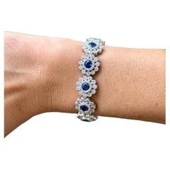 9.5 Carat Total Sri Lanka Sapphire And Diamond Flower Bracelet In 18k White Gold