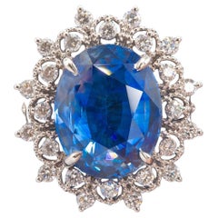 9.27 Carat GIA Certified Sri Lanka Sapphire in 18k White Gold and Diamond Ring