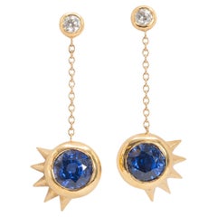 Pendientes Colgantes de Zafiro y Diamantes de Sri Lanka Certificados GIA en Oro Amarillo de 18k