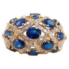 Vintage 18k Yellow Gold Sapphire & Diamond Dome Ring