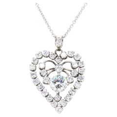 Vintage 5.14 Ctw. Diamond-Studded Heart Pendant on 14K White Gold Necklace