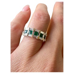 Bandeau vintage en or bicolore 18k avec émeraudes vertes et diamants