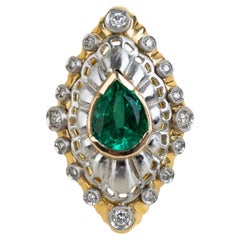 2.82 CT GIA Cert. Colombian Green Emerald in Vintage 18k YG/Plat Diamond Ring