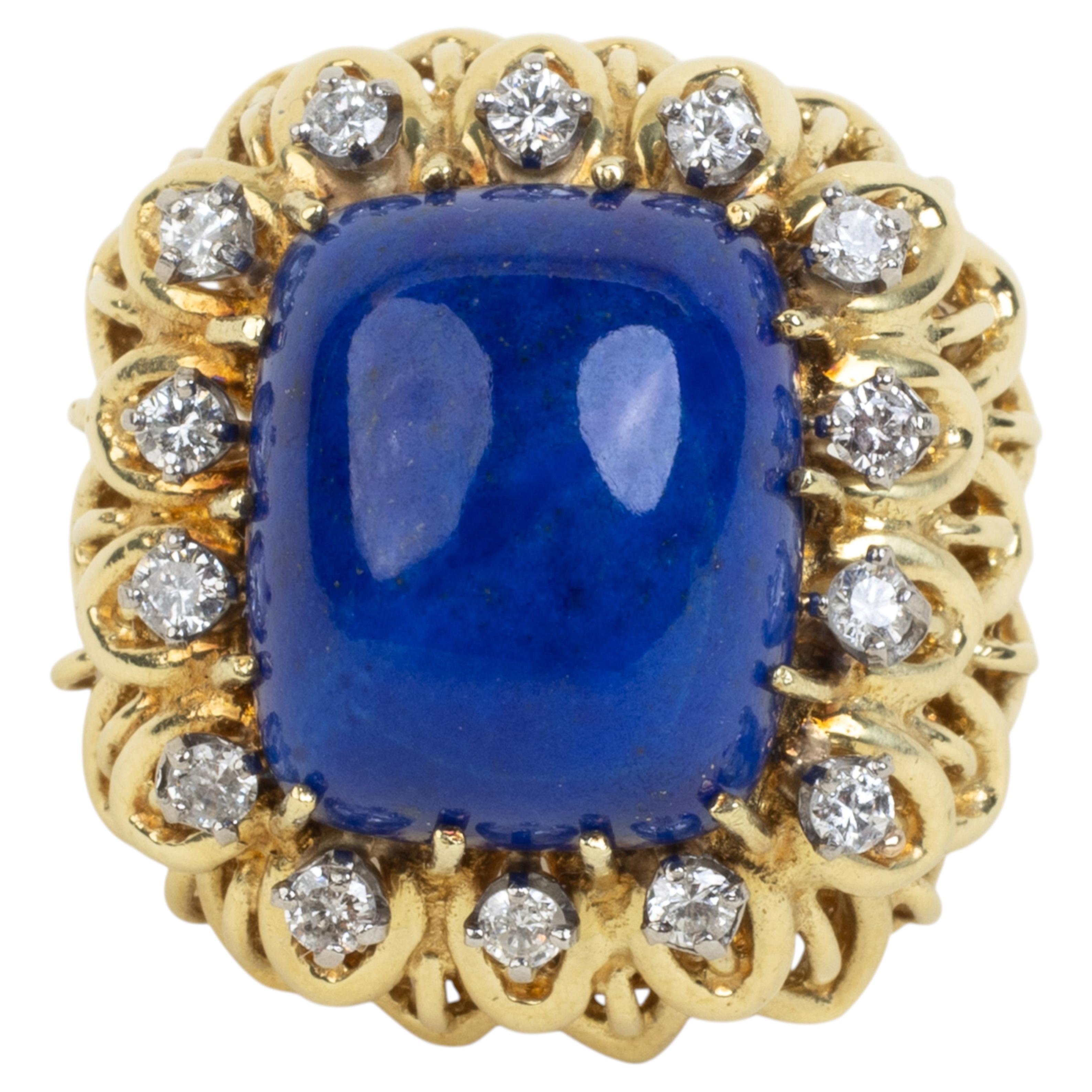 Ring aus 14 Karat Gelbgold mit Lapislazuli und Diamanten