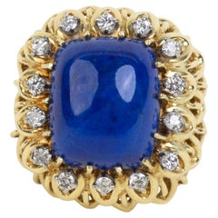 Vintage 14k Yellow Gold Lapis Lazuli and Diamond Ring