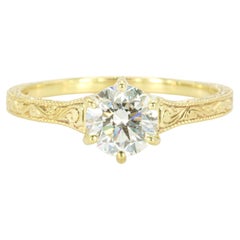 GIA Certified 0.90 Carat Round Brilliant Diamond in 18K Yellow Gold Ring
