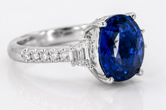 GIA 3.18 Carat Oval Natural Royal Blue Sapphire in 18K White Gold Diamond Ring