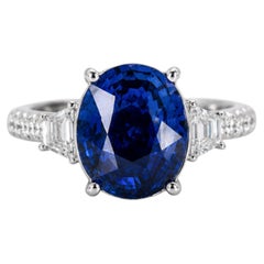 GIA-zertifizierter ovaler natürlicher blauer Saphir mit 3,18 Karat in einem Diamantring aus 18-karätigem Weißgold
