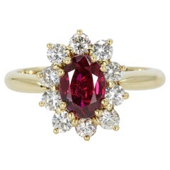 GIA 1.44 Carat Thai Ruby in Vintage 18K Yellow Gold Diamond Ring