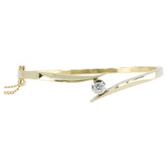 Vintage 14K Yellow Gold Diamond Bypass Hinged Bangle Bracelet