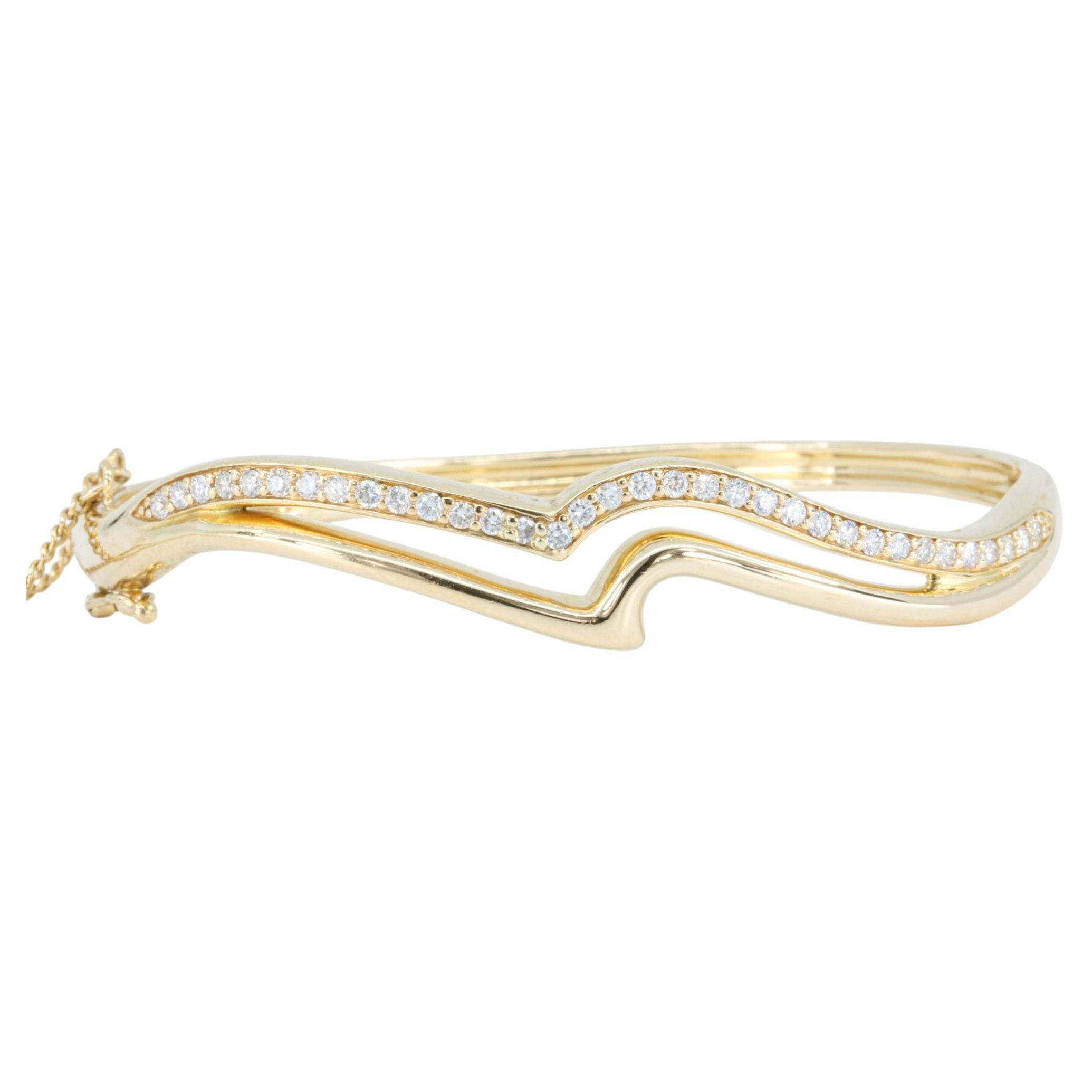 14K Yellow Gold 1.00 CTW Diamond Wavy Bangle Bracelet