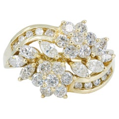 Vintage Round and Marquise Diamond Cocktail Ring in 14k Yellow Gold