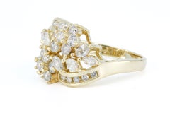 Vintage Round and Marquise Diamond Cocktail Ring in 14k Yellow Gold
