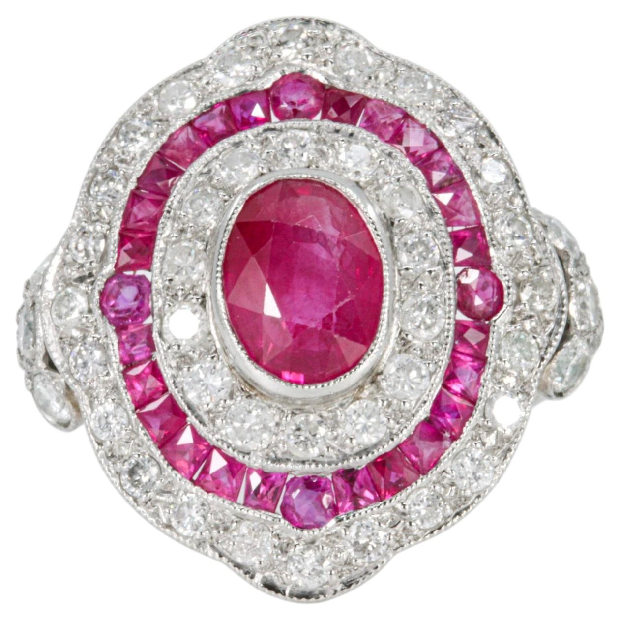 Vintage Ruby and Diamond Art Deco Style Platinum Cocktail Ring