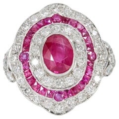 Vintage-Cocktailring aus Platin im Art-Déco-Stil mit Rubin und Diamanten